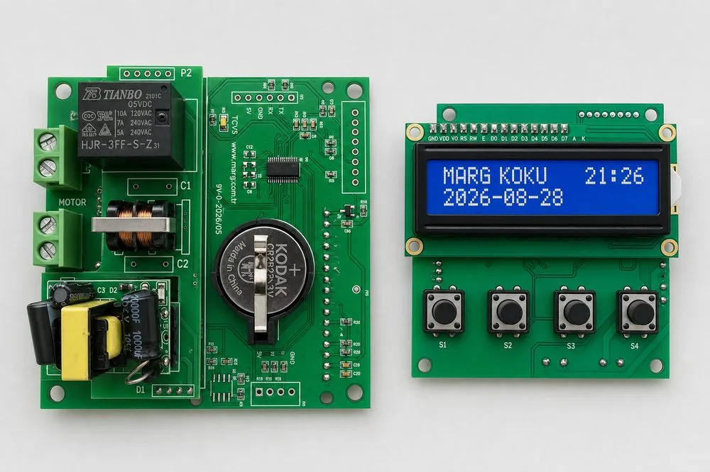 V1 Ekran + Buton: güç kartı ve LCD/buton panel kartı